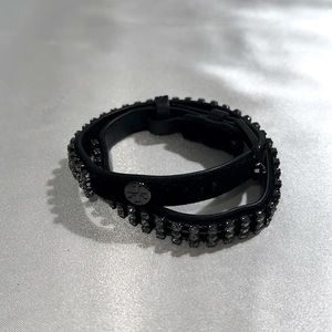 Tory Burch Black Velvet & Pewter Stone bracelet